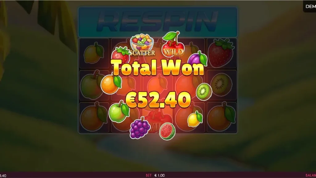 Tampilan visual slot Fruits Madness yang penuh warna dengan simbol buah segar.